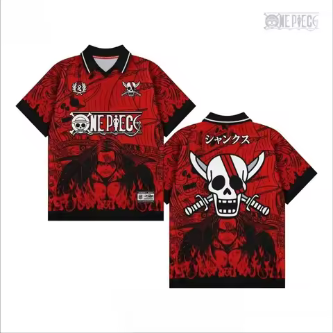 One Piece Shanks Red Hair Pirates 3D Full Print Anime Jersey Polo Shirt Red Black Streetwear Unisex 