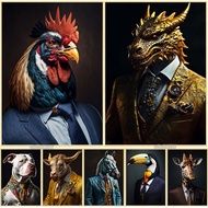 Fashion Animals Cow Rooster Dragon Suit Style Canvas Painting Prints - HD Picture Wall Art Posters for Living Room Home Decoration