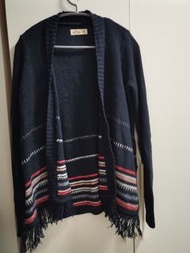 Hollister海軍藍拼白粉提花流蘇針織外套開衫冷衫毛衣HCO navy pattern jacket sweater cardigan Abercrombie & Fitch AF