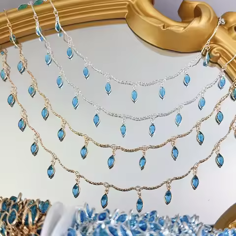 0.5/1/2M Bending Rod Hanging Water Droplet Shaped Zircon Copper Chain For DIY Women's Necklaces Tass