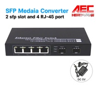 Fiber Switch SFP 2 Port + LAN 4 Port 10/100/1000 Mbps.สวิตช์ไฟเบอร์ออปติคอล 2 พอร์ต SFP Gigabit+RJ45