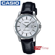 Casio Standard นาฬิกาข้อมือผู้หญิง สายหนัง รุ่น LTP-V004L-7AUDF (หน้าเงิน/ขาว)