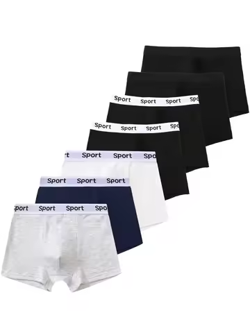 7 pieces mixed boys' underwear 8-14 years old solid color breathable soft stretch 95% cotton boy's b