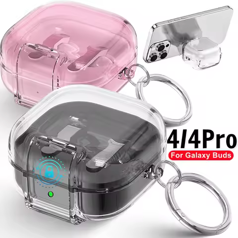 Bracket Design Cover For Samsung Galaxy Buds 4 4Pro Case Clear Lock Clip Transparent TPU Shockproof 