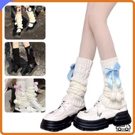 KKGOO Knitted Leg Warmers, Lolita Thermal Pom-pom Leg Warmers, Bowknot Fleece Lined Slouchy Leg Warm