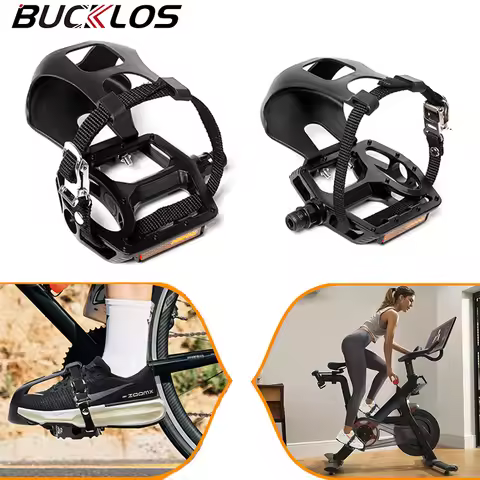 BUCKLOS Indoor Training Bicycle Pedal Aluminum Alloy Bike Pedal with Toe Clip Road Mountain Bike Spi