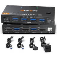 KVM Switch 2 Computers 1 Monitor 8K@60Hz/4K@ 240Hz DP1.4 KVM Switches,2 in 1 Out Displayport KVM wit
