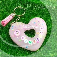 Christmas handmade name keychain personalize cute 3D rainbow sprinkle love heart frosty donut tag gift kids xmas snowman