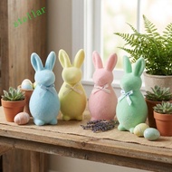 STELLARTECH Easter Bunny Statue, Plush Foam Flocked Rabbit Figures, Handmade with Bow Solid Color 3D