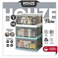 【In stock】[HOUZE] [SET OF 3] 'FLERO' Collapsible 30L|42L|55L|90L|120L Storage Box With Wheels (6 Col