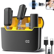 無線領夾麥克風，2迷你胸針麥克風適用於手機，配備70小時電池和充電盒，3級降噪功能，相容iPhone/Android/PC/相機/手機