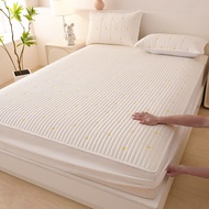 1Pc Plain Cadar Single Queen King Size White Color Applique Star Pattern Mattress Cover Bedsheet Fitted Sheet