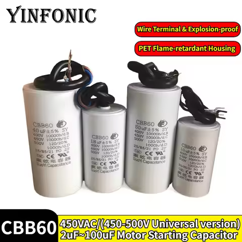 CBB60 450V 2uF~100uF PET Motor Starting Capacitor with Wire Terminal Explosion-proof for Air Compres