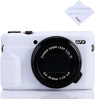 G7X Mark II, G7X Mark III, G7X Camera Ultra-Thin Lightweight Rubber Soft Silicone Case Bag Cover for Canon PowerShot G7X G7X Mark II G7X Mark III+ Microfiber Cloth (White)
