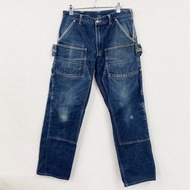 90古著A Bathing Ape牛仔褲，雙層膝蓋加固，靛藍色，L碼