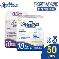 ANDLOVE Adult Diapers M/L/XL /XXL(5Packs/50Pcs) Adult Pull-Up Pants And Tape, Leak-Proof