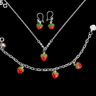 Set Perhiasan Anak Stoberry Perak 925 (Anting+Kalung+Gelang+Cincin)