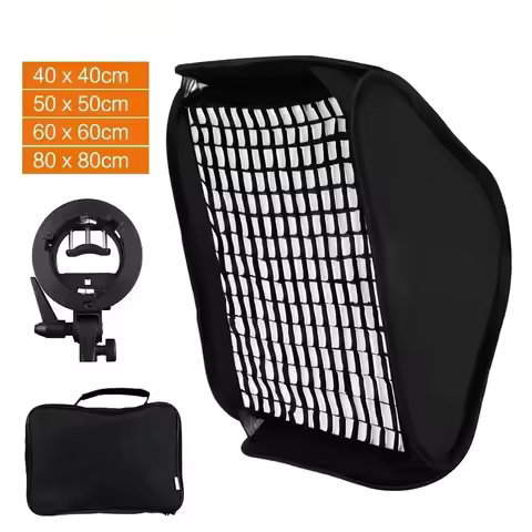40x40 50x50 60x60 80x80cm Softbox with S1 S-Type Bracket Honeycomb Grid Bowens Mount Flash Bracket M