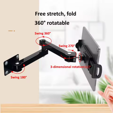 Wall Mount Tablet Stand Adjustable Long Arm Stretchable Cell Phone Wall Holder Metal Wall Ipad Stand