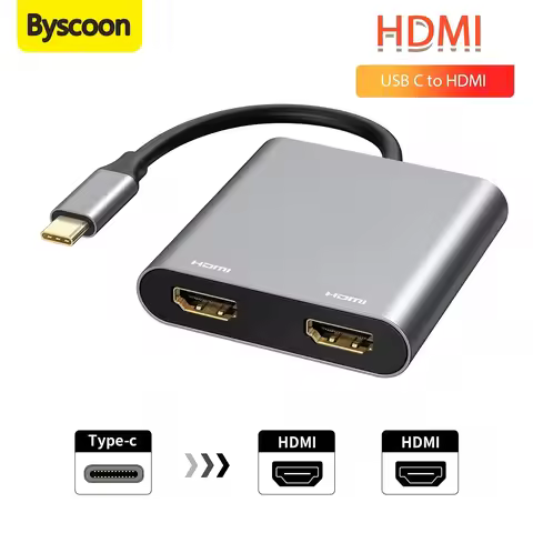 Type C to Dual HDMI Splitter 4K 60Hz 60W Expansion Docking Station HD Adapter Hub Converter Cable Fo