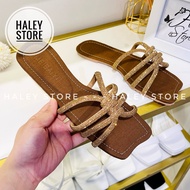 Dép táo xoắn HALEY STORE đế bệt mũi táo đính đá xoàn quai chéo tiểu thư đi chơi đi học đi du lịch êm