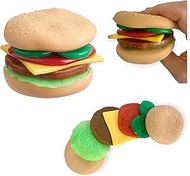 Hapros Stretchy Burger Sensory Toy Play Food 7pc Set, Stackable Stretchy Hamburger Toy with Toppings
