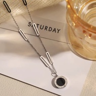 Kalung Titanium Rose Gold Wanita Liontin Bulat Hitam / Bahan Titanium Anti Karat Dan Luntur