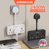 ANRMESUN Extension Plug Socket with USB+Type C 20W Fast Charging, Wall Socket Mutil Plug Adapter Uni