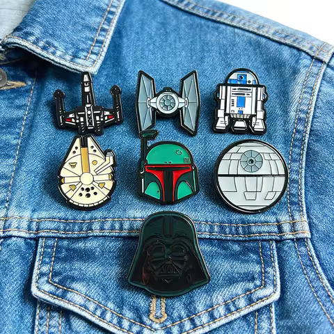 7pcs Star Wars Brooch Set for Women Enamel Pins - Stormtrooper Darth Vader Millennium Falcon Movie M