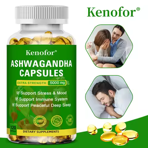 Pure KSM 66 Ashwagandha Root Extract Capsules 5000mg Supplement Help Stress, Focus, Brain, Energy ,S