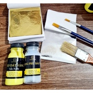 Combo 200 gold leaves + 50 silver leaves with gold glue + Full accessories, Decorative coconut CNY, 