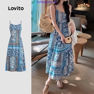 Lovito Boho Dress Lace Up Spring/summer Dress for Women L142ED610 Gaun Bohom Garters Kasual Musim Ba