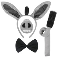 4 Pieces Donkey Costume Set Donkey Ears Headband Donkey Nose Tail and Bow Tie Animal Fancy Dress Don