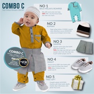 COMBO C [QALISH ]- Baju Melayu Rompers QALISH ** ** Baju Aqiqah, Baju Melayu Baby, Baju Baby, MyComel