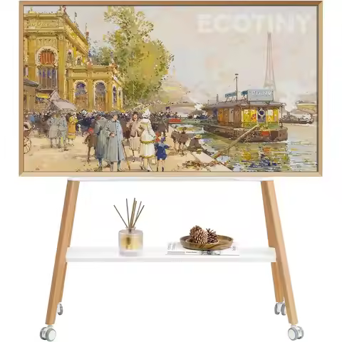 Rolling TV Stand or 49 to 75 Inch TV up to 40 kg, Easel TV Stand with Metal Structure and Wooden She