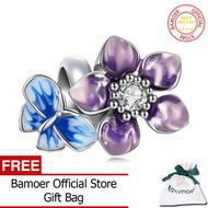 Bamoer 925 Sterling Silver Butterfly Flower Charm for Women Original Snake Bracelet or Bangel Spring