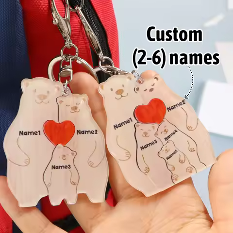 Personalized Family Bear Keychain, Custom Keychain, Personalized Keychain, Customized 2-6 Names Cute