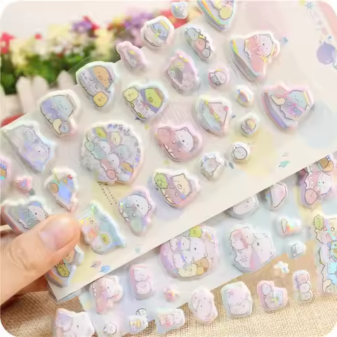 Cute Sumikko Gurashi Glitter Sparkle 3D Puffy Stickers Japanese Anime Bubble Cotton DIY Craft Decor 