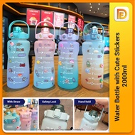 2000ml Water Bottle with Straw Cute Sticker Outdoor Travel for Kid Adult Botol Kanak 2L / 1.3L 水瓶水壶