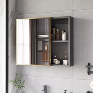 [Ready stock]Light Luxury Bathroom Mirror Cabinet Washbasin Mirror Separate Solid Wood Bathroom Mirror Cabinet Storage Cabinet Wall Hanging with Shelf Mirror