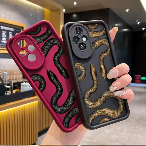 Luxurious Black Gold Snake Phone Case for Honor Huawei 200 70 90Lite Nova 10 P20 30 40 50 9X X8 Mate