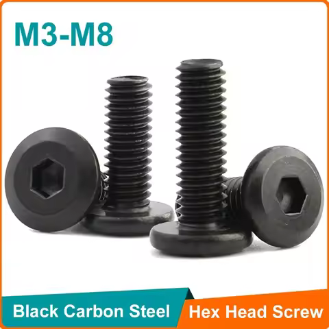 10/5/2pcs Black Carbon Steel M3 M4 M5 M6 M8 Large Flat Hex Hexagon Socket Allen Screw CM Furniture S