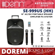 Denn SE-999US (HH) 15" AC/DC Portable PA System with 2 UHF Wireless Handheld Mic SE999