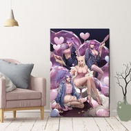 Cuadros อนิเมะ LOL เกมเซ็กซี่เด็กผู้หญิง KDA Ahri โปสเตอร์สมาชิกห้องนอนการตกแต่งบ้านผ้าใบพิมพ์ศิลปะบ