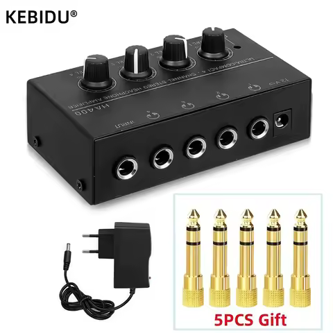 Mini Stereo Headphone Amplifier 4 Channels HA400 Ultra-Compact Audio Amplifier Power Adapter EU Plug