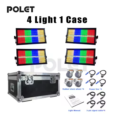 4Light 1Case 200W LEDRGBW 4in1 8+8 Partition Strobe Light White 8000K DMX512 Dj Wash Wedding Bar Str