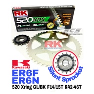 RK Sprocket Set Kawasaki ER6N ER6F RK 520 KRX X-Ring Black / Gold Chain Silent Sprocket F14-16T R42/