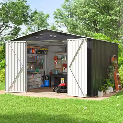 8x10 Waterproof Outdoor Storage Shed with Lockable Door for Garden Tools Bikes Lawn Equipment, Custo