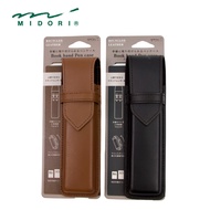 Midori Book Band Pen Case Recycled leather for B6 - A5 Black / Brown - Pencil Case Elastic Band