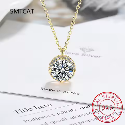 18k Gold Plated 925 Silver 1-3 Carat Solitaire Necklace 9mm 8mm D VVS1 Moissanite Pendant for Women 